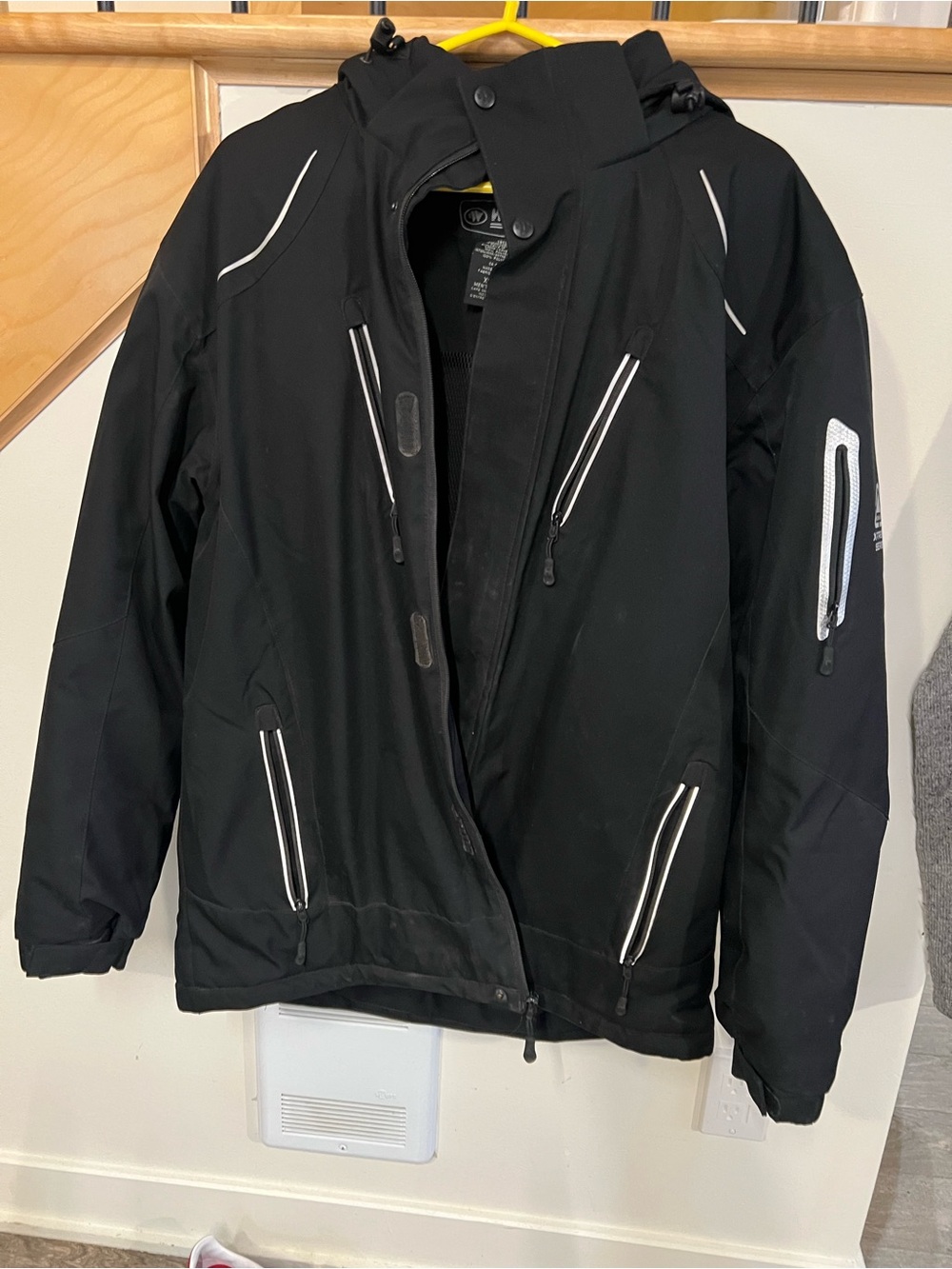 Men's Black Waterproof Ski & Snowboard Jacket with White Trim